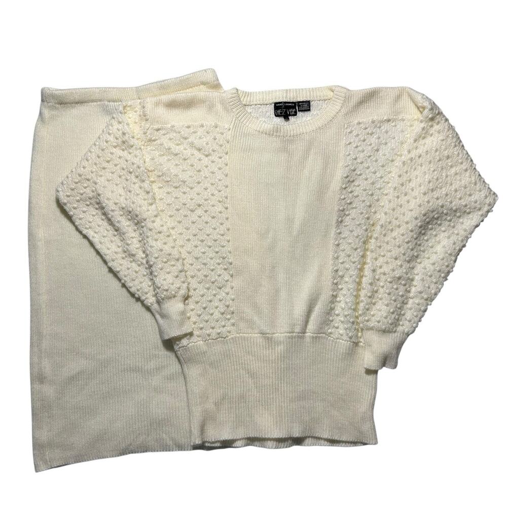 VTG Chez Vee Sz M Vintage Textured Knit Sweater And Midi Skirt Hand Loomed Sz M